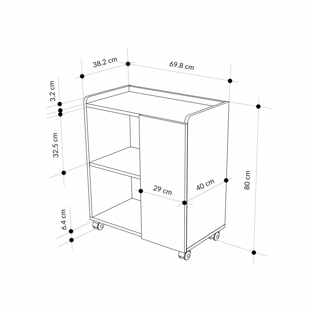Sideboard cabinet dimension diagram: 80 cm height, 69.8 cm width, 40 cm depth