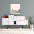 Hermes console sideboard in white marble look with drawers and cabinet doors
