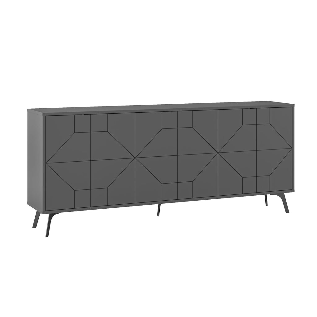 Anthracite sideboard with geometric panel pattern and tapered legs