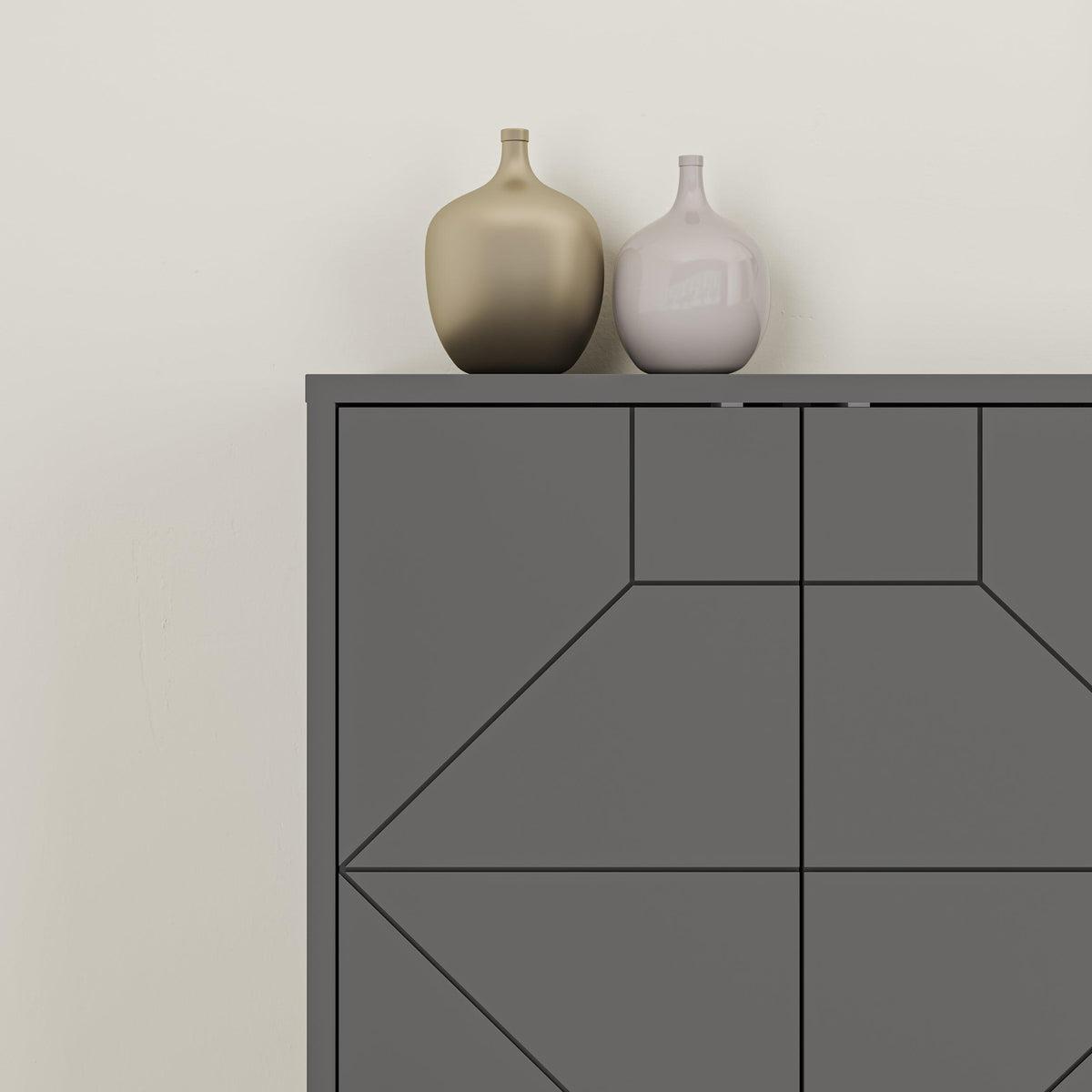Anthracite sideboard front panel with geometric inset design