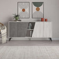 Console sideboard display unit with dark grey left doors and light grey right doors