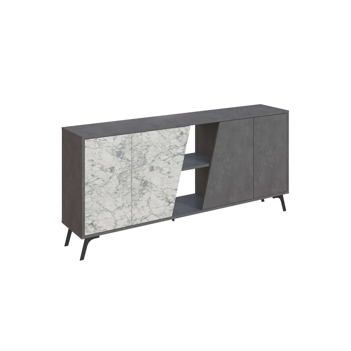 Console sideboard display unit with dark grey doors and marble-look side panel