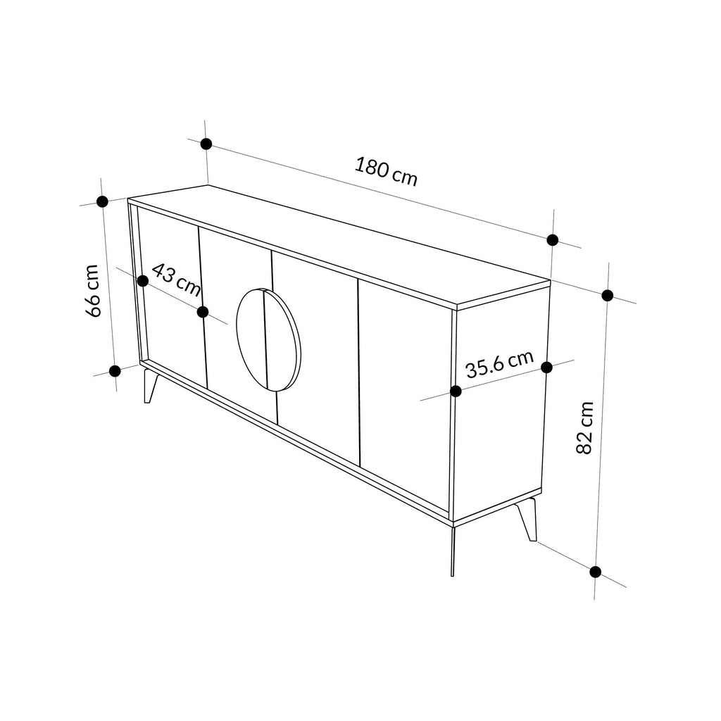 Console sideboard dimensions: 180 cm wide, 86 cm high, 28 cm deep, 35.5 cm deep
