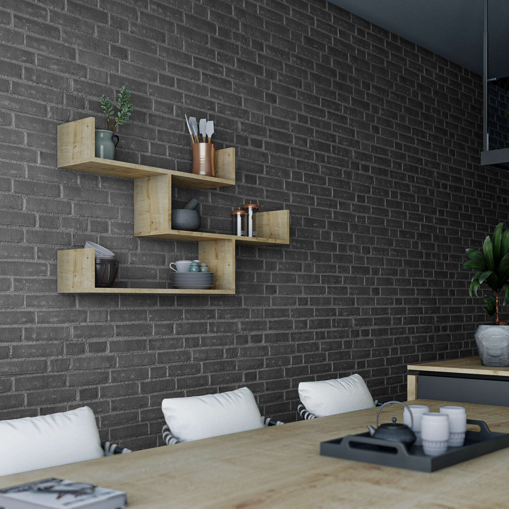 Floating wall bookcase with three open shelves in pale wood, modern wall-mounted unit
