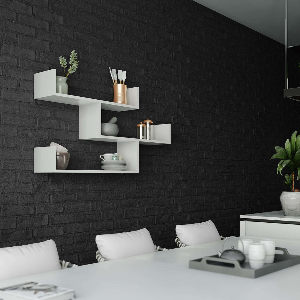 Floating wall bookcase with three open shelves in white, modern wall-mounted unit