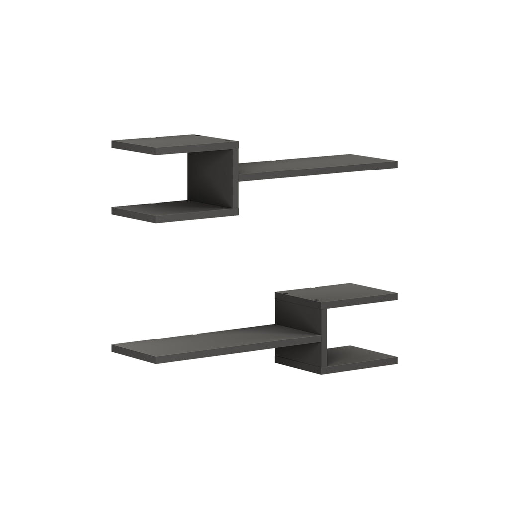 Anthracite floating shelf set with two long shelves and cube side compartments
