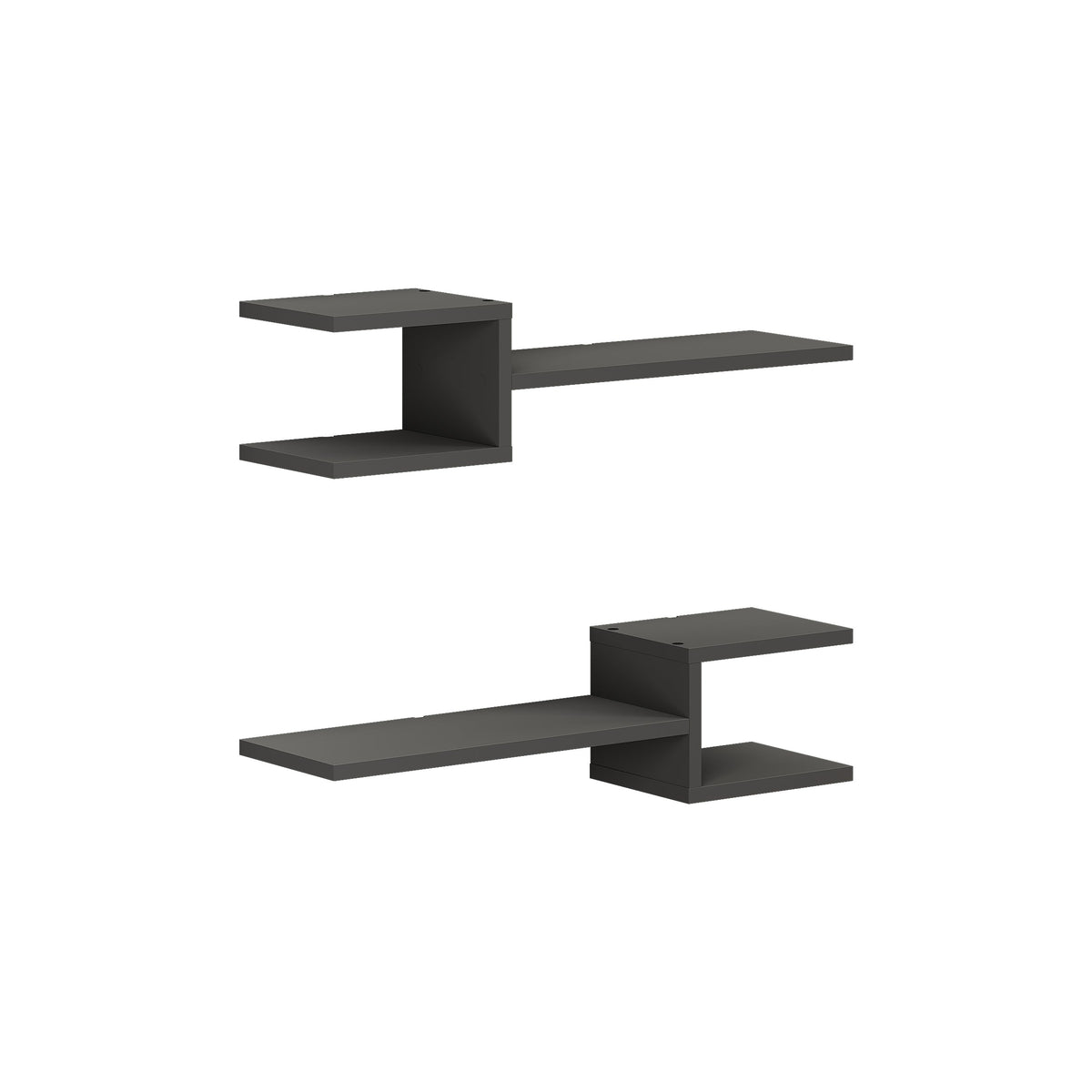 Anthracite floating shelf set with two long shelves and cube side compartments