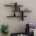 Anthracite floating wall shelf with three horizontal compartments and vertical cross support