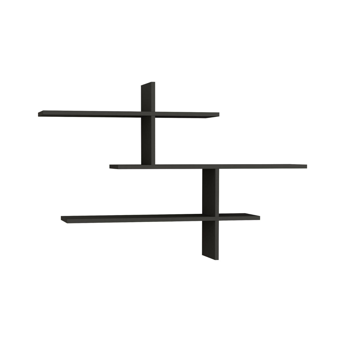 Anthracite floating wall shelf with three horizontal tiers and vertical cross support