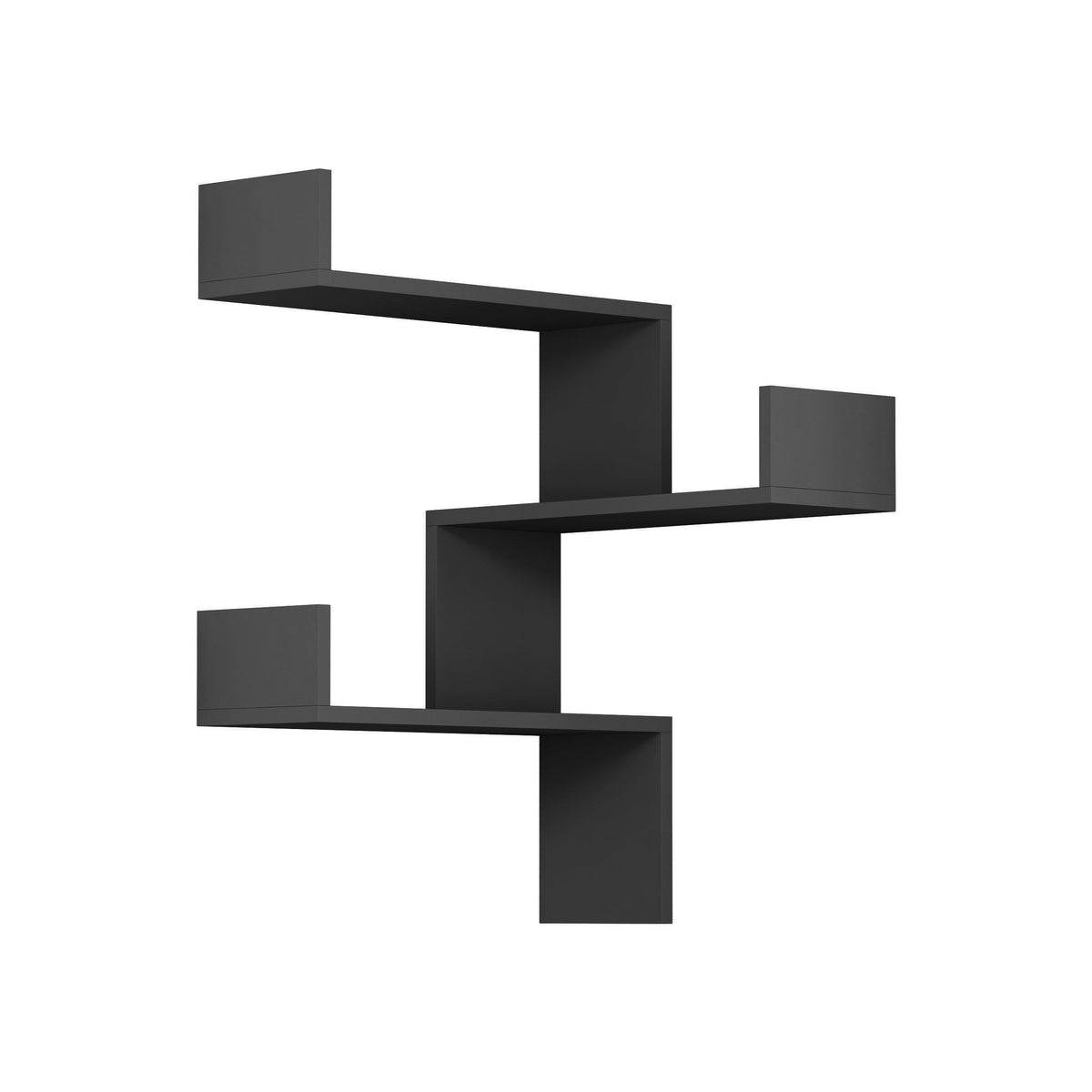 Anthracite corner wall-mounted bookcase with three open stepped shelves