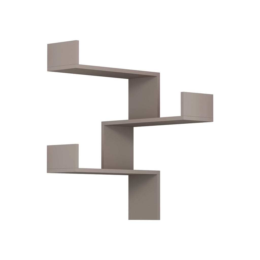 Light mocha corner wall-mounted bookcase with three open stepped shelves