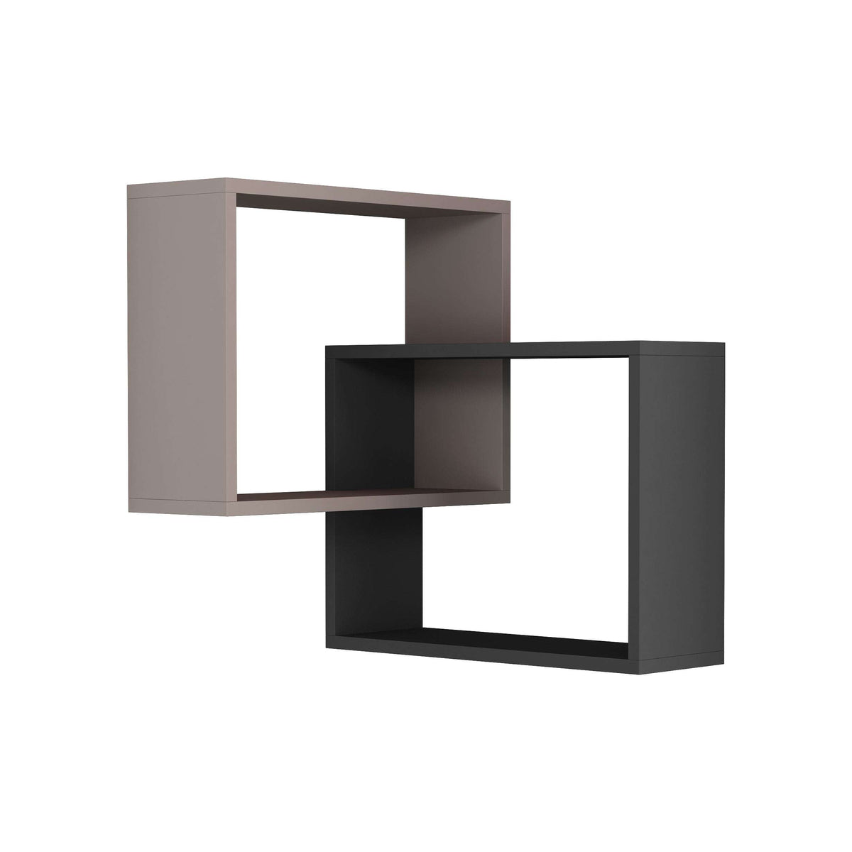 Wall-mounted corner bookcase set with open shelves in anthracite and light gray