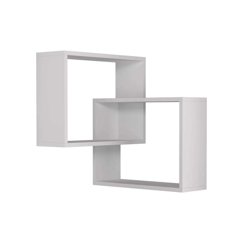 Wall-mounted corner bookcase set with open shelves in white, cube-like design