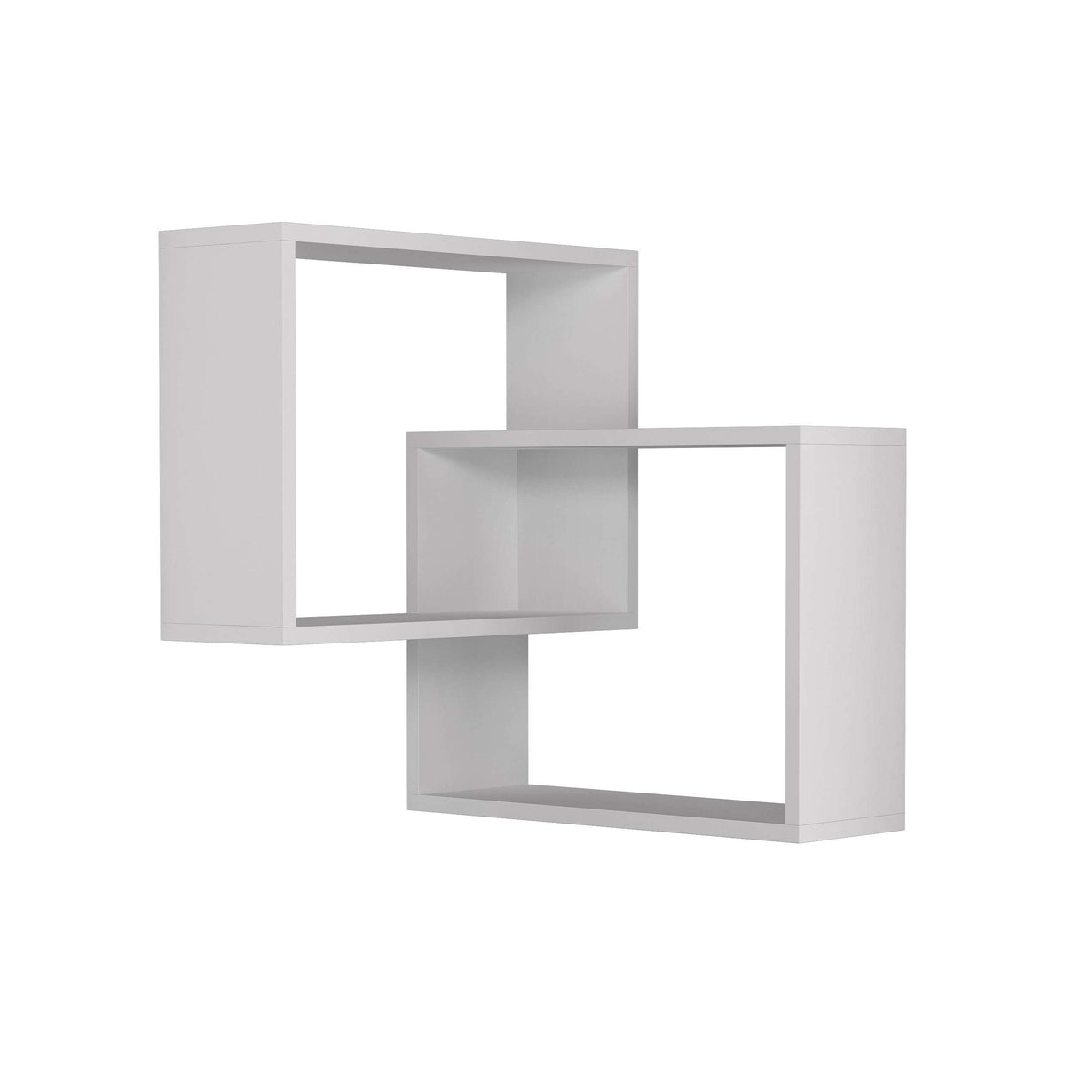 Wall-mounted corner bookcase set with open shelves in white, cube-like design