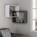 Corner wall-mounted bookcase display unit in white and anthracite with 3 open shelves