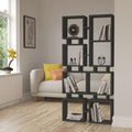 Modern tall bookcase display unit in dark anthracite with open cube shelving
