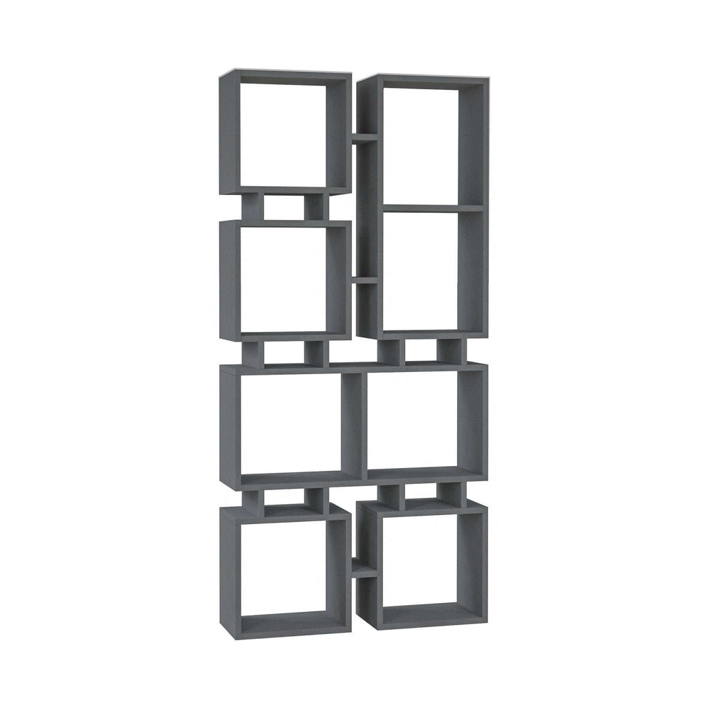 Anthracite modern bookcase display unit with open cube shelf layout, empty