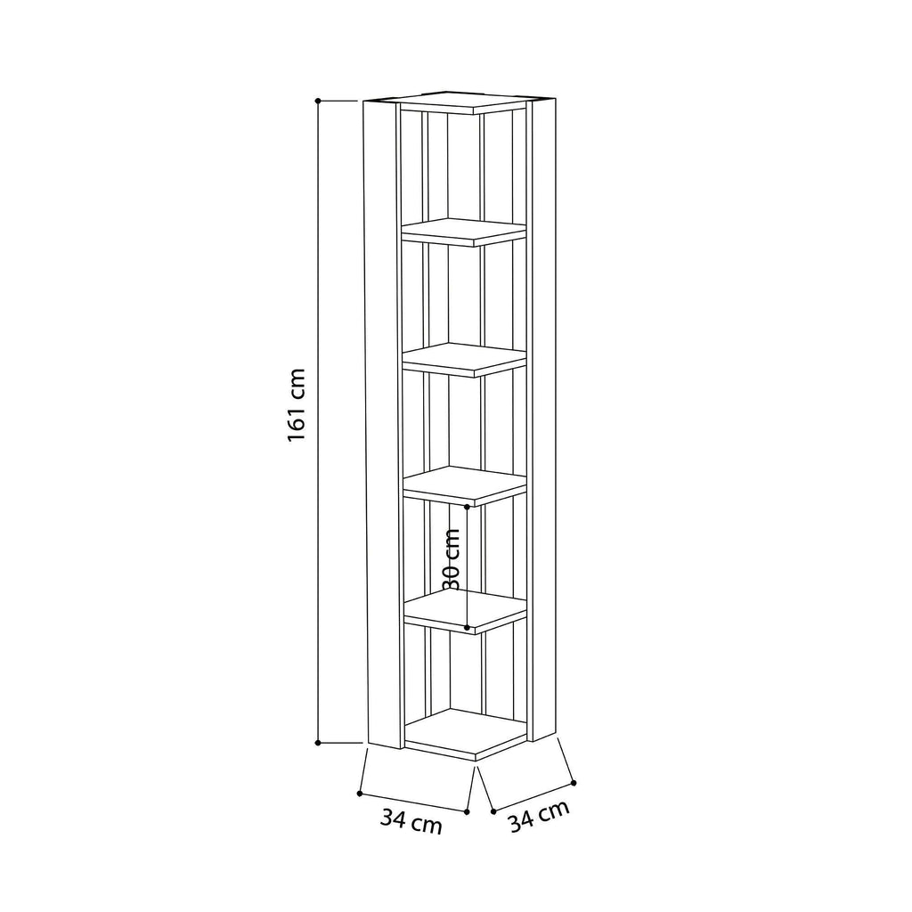 Tall bookcase dimensions: 161 cm height, 34 cm width, 34 cm depth.