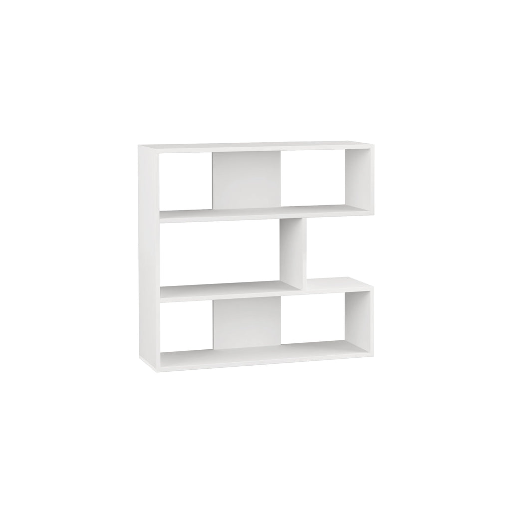 White modern bookcase display unit with open square shelves and cubbies