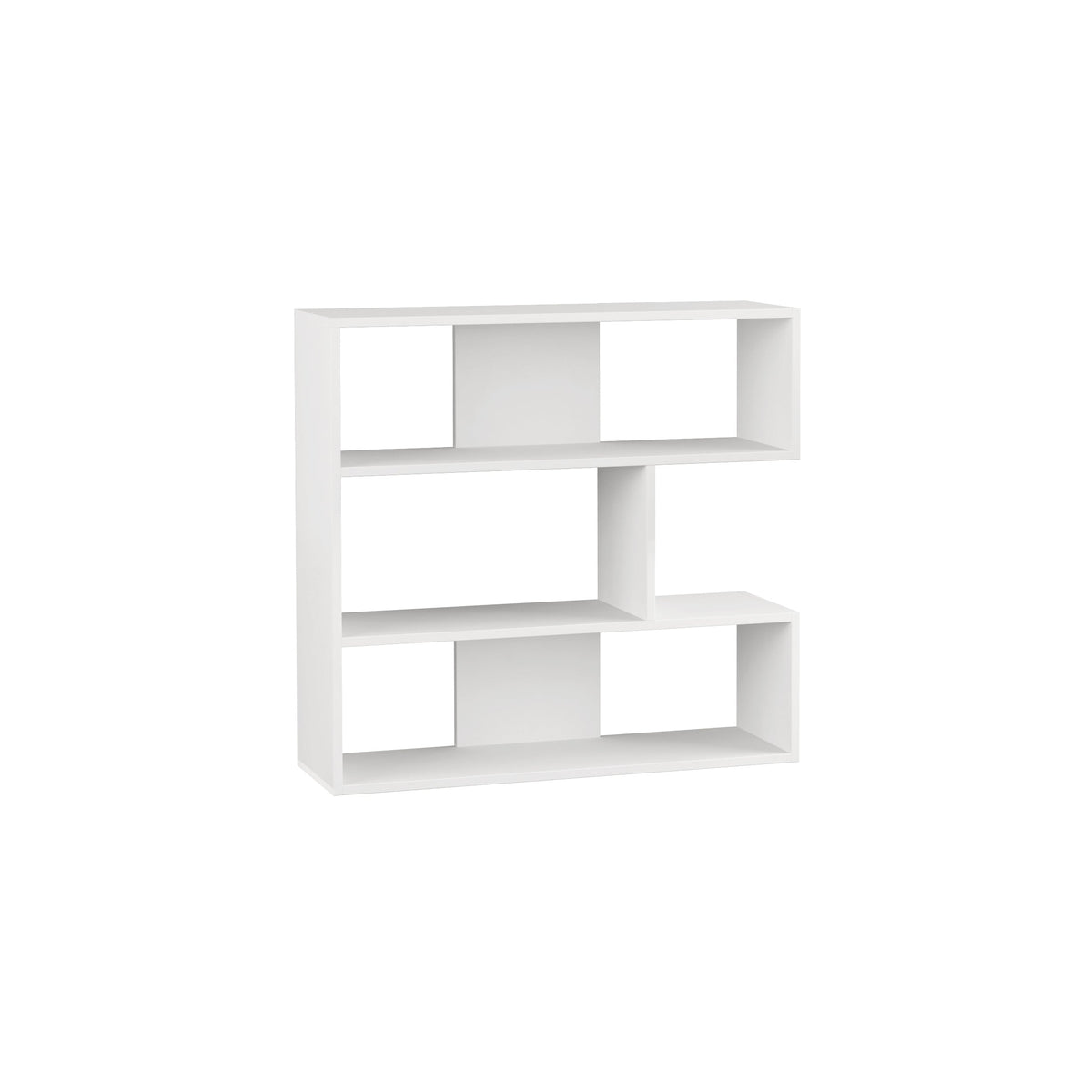 White modern bookcase display unit with open square shelves and cubbies