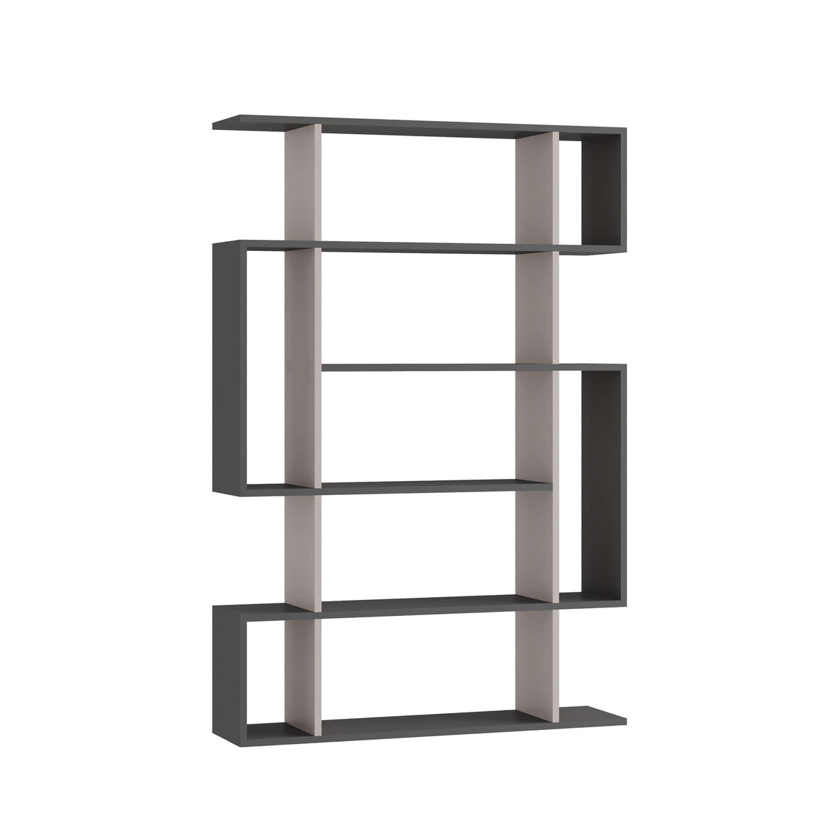 Tall open bookcase with shelves, dark anthracite and light grey wood-look panels