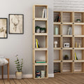 Tall bookcase display unit in light oak with open cubby shelves
