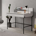Modern study desk with white shelves, anthracite frame, and front drawer for storage
