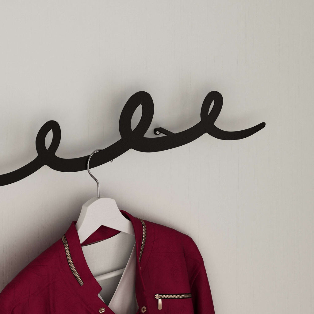 Hanging jacket on the rack hook with a red zipper front