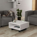 White modern coffee table with open shelf and lower compartment, 32 cm high