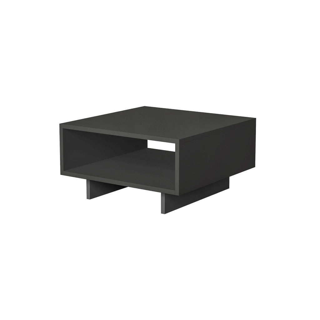 Anthracite modern coffee table with open shelf and drawer-style front