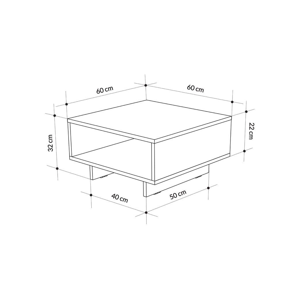 Modern coffee table dimensions diagram: 60 cm x 60 cm, 32 cm height