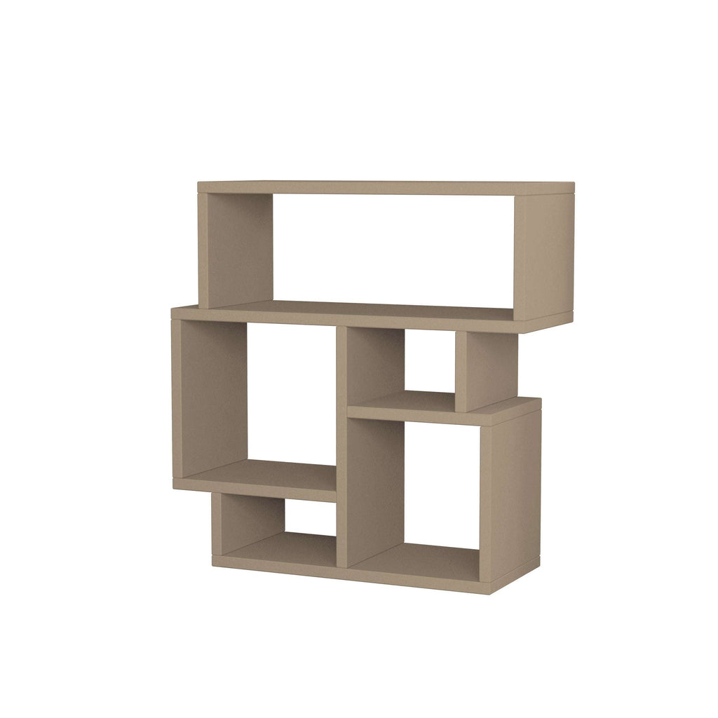 Sandstone side end table with open shelves and geometric cubby storage