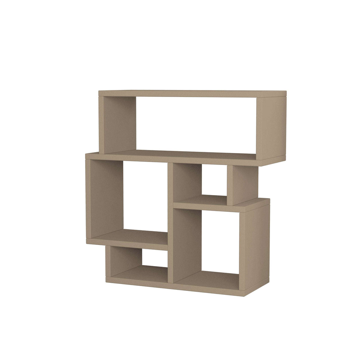 Sandstone side end table with open shelves and geometric cubby storage