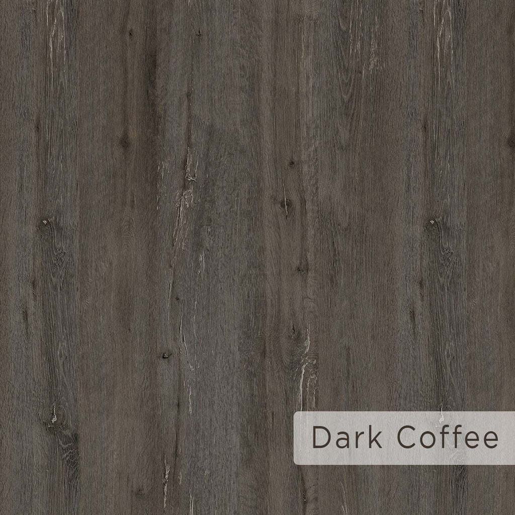 Dark coffee wood grain finish swatch for a modern side table
