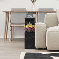 Modern side table with 4 open shelves, black marble-look finish, open cubby shelving