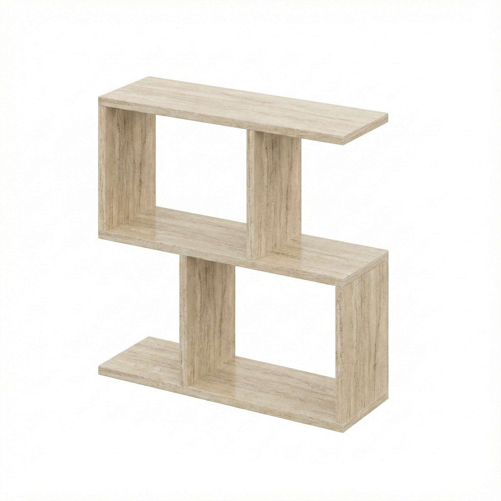 Modern side table with 4 open shelves, natural light wood finish, open storage shelves