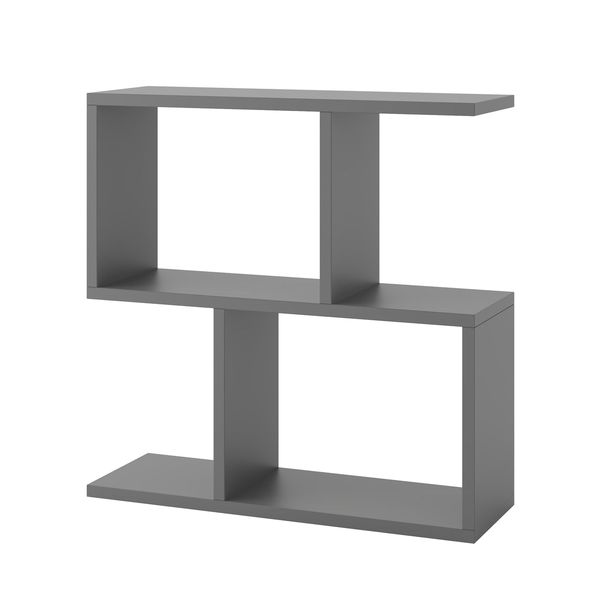 Modern side table with 4 open shelves, gray wood frame