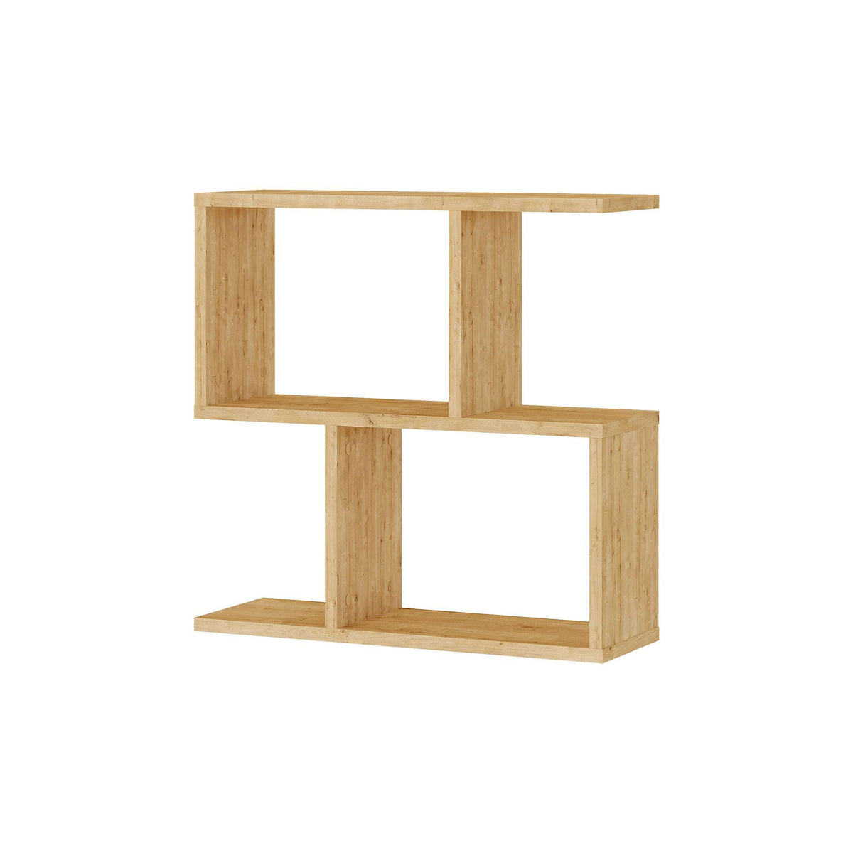 Modern side table with 4 open shelves, natural oak finish