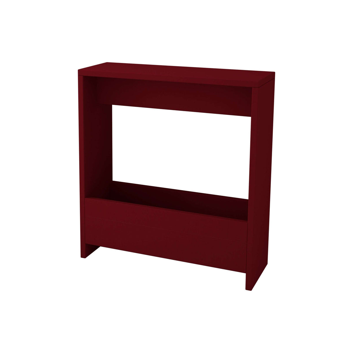 Side table with magazine rack, burgundy finish with open front storage area