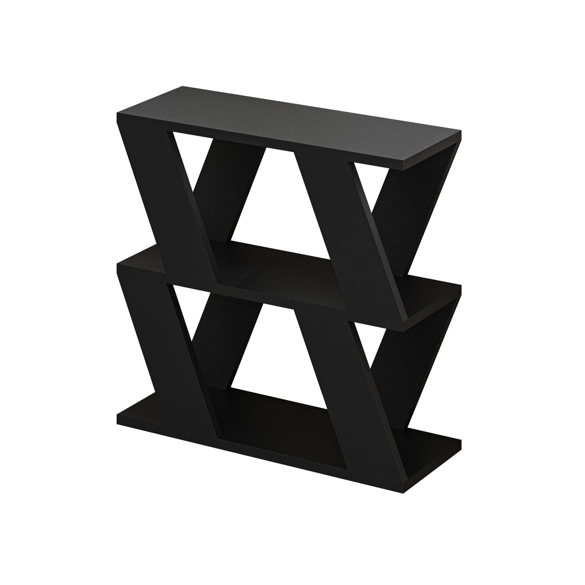 Compact modern side table with black X-style open frame and flat top