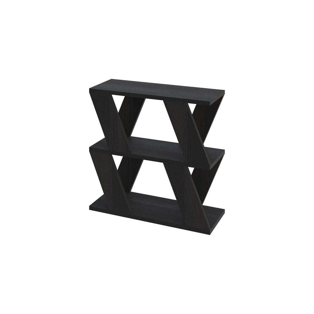 Compact modern side table with dark finish, open geometric frame design