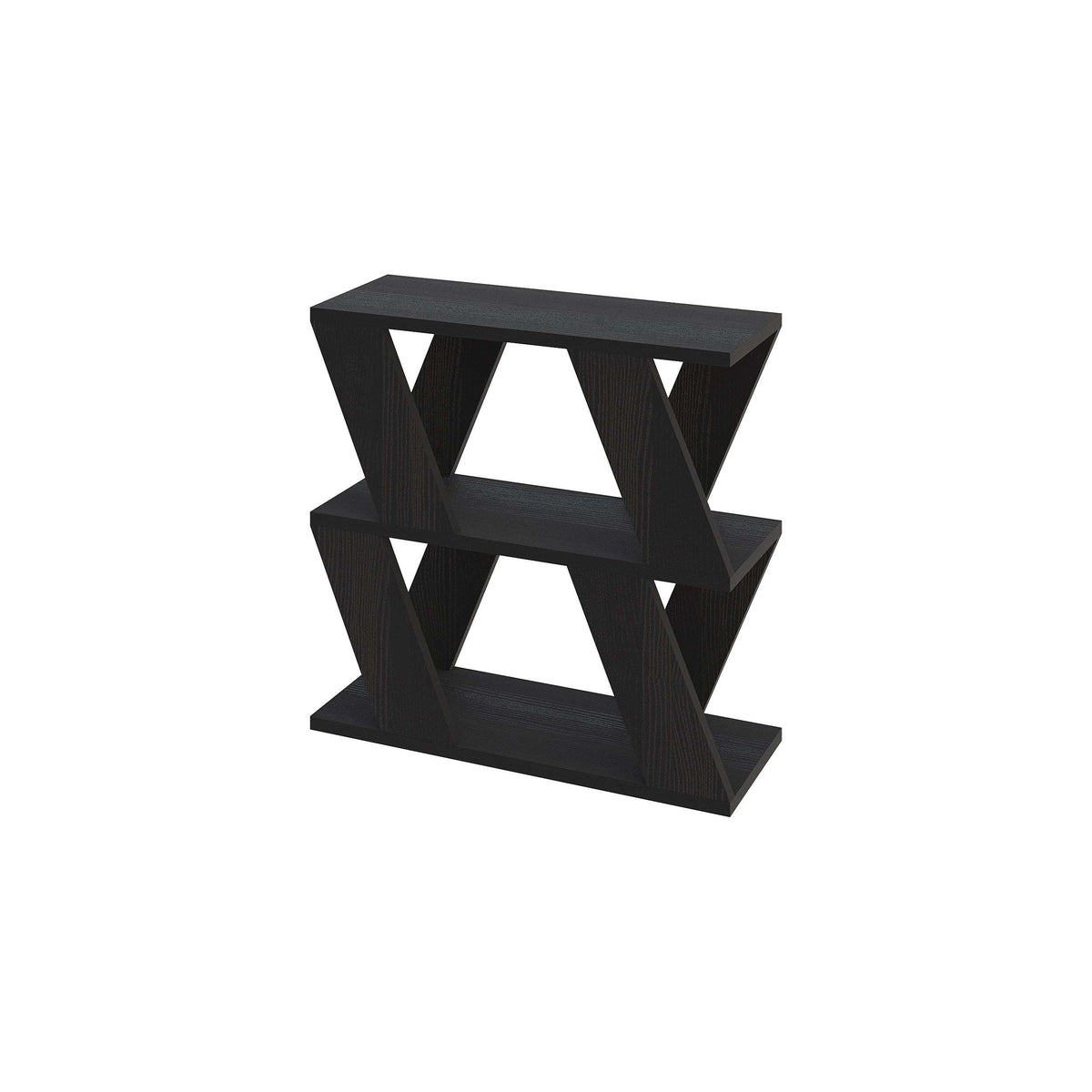 Compact modern side table with dark finish, open geometric frame design