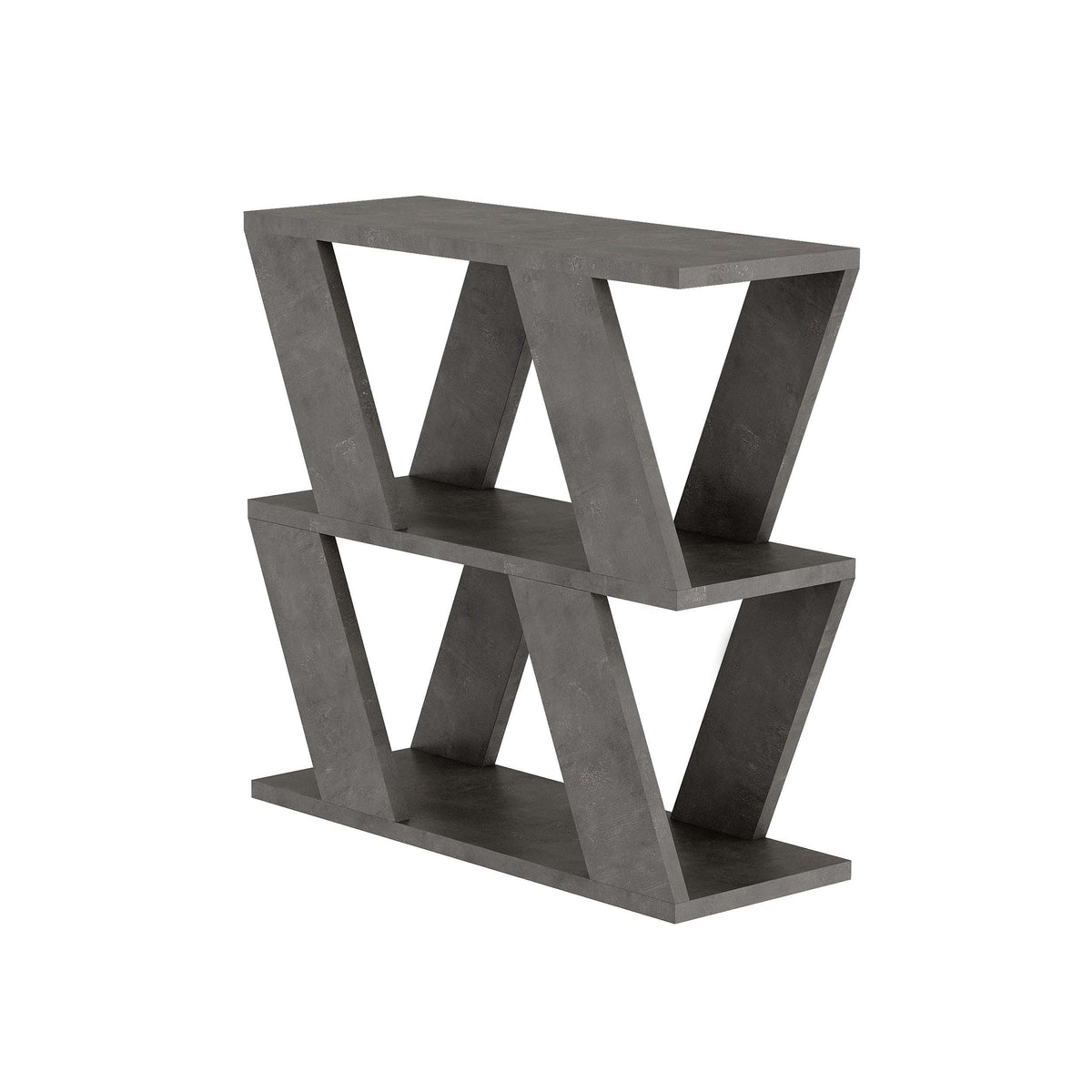 Compact modern side table with dark gray X-style open frame and flat top