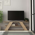 Modern TV stand with shelves, light oak legs and open media storage center