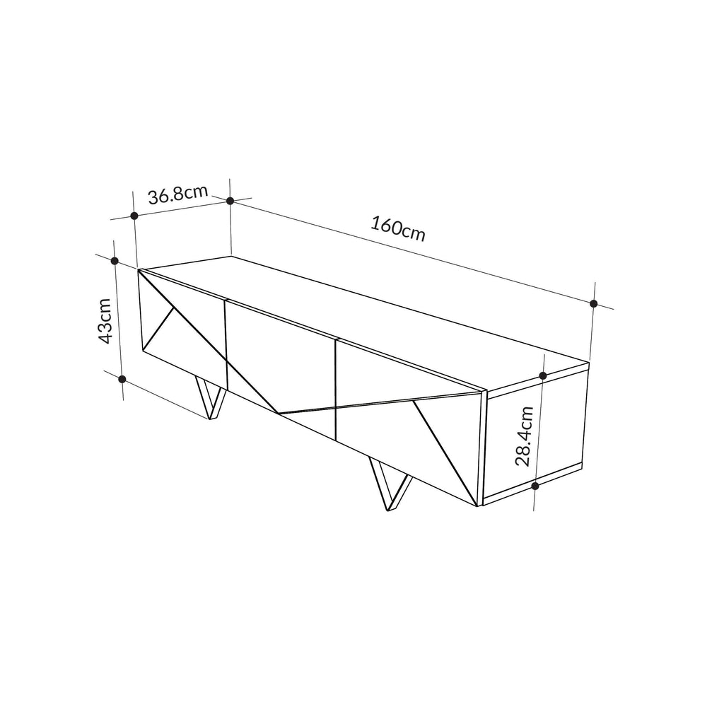 TV cabinet size diagram: 160cm wide, 43cm high, 28.4cm deep