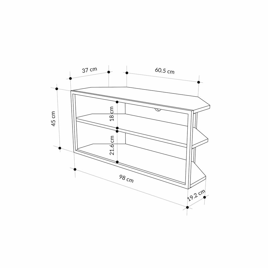 Corner TV stand dimensions diagram: 60.5 cm wide, 45 cm high