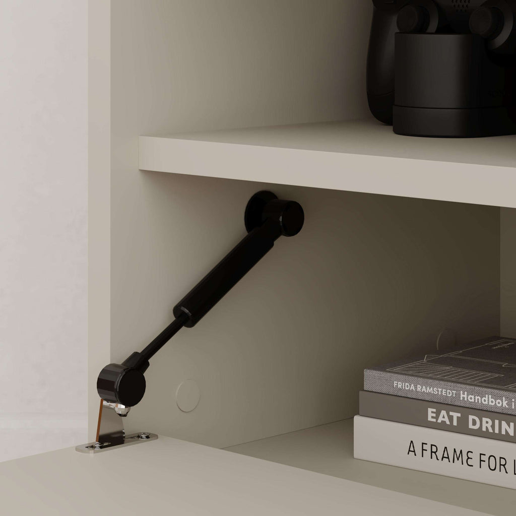 Corner TV unit with open shelf and back cutout for cables