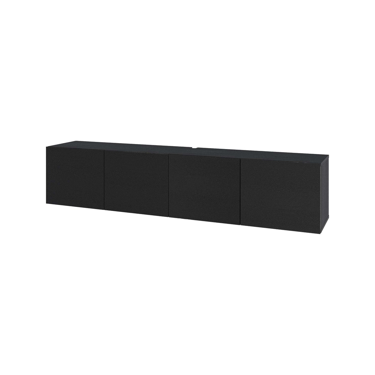 Black wall-mounted TV unit with four panel doors and centered handle