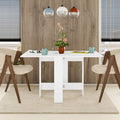 Foldable white dining table with rectangular tabletop and four straight legs