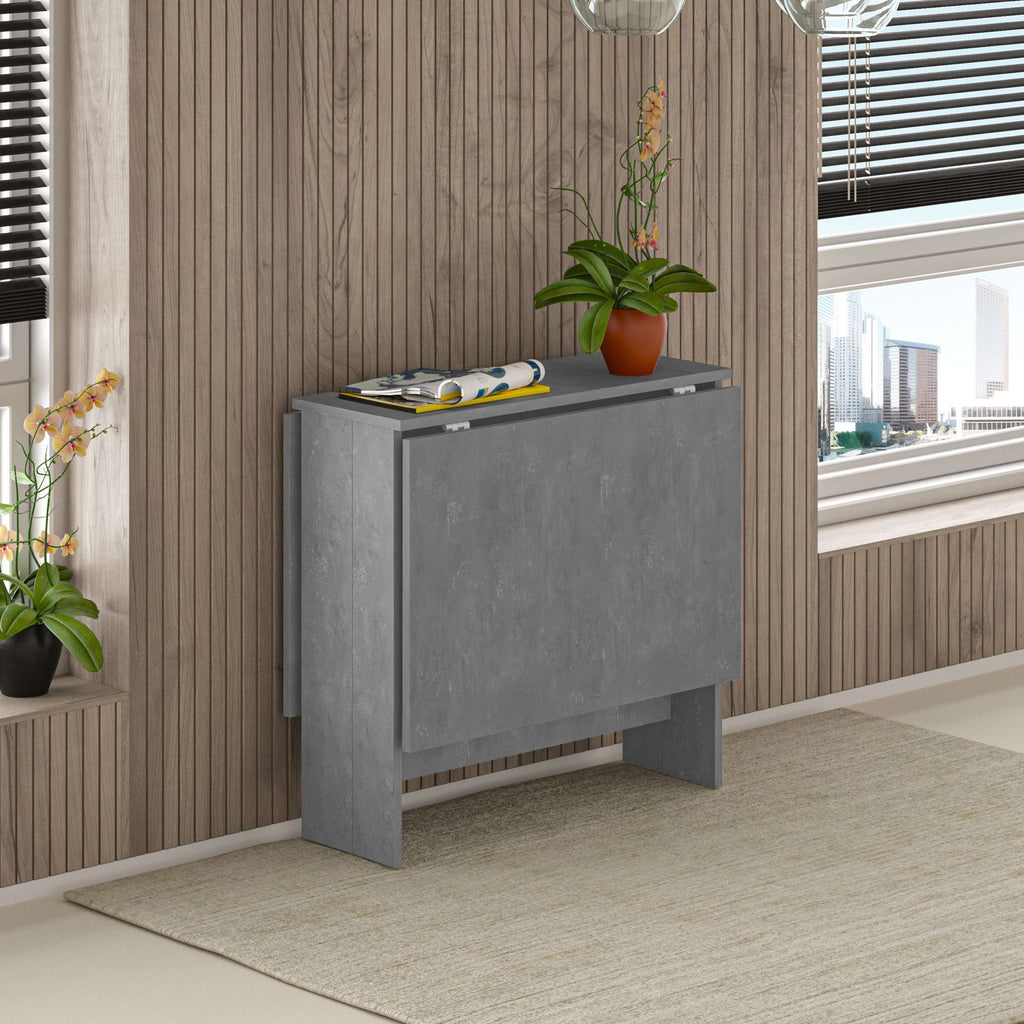Foldable retro grey dining table with pedestal base and square side panels
